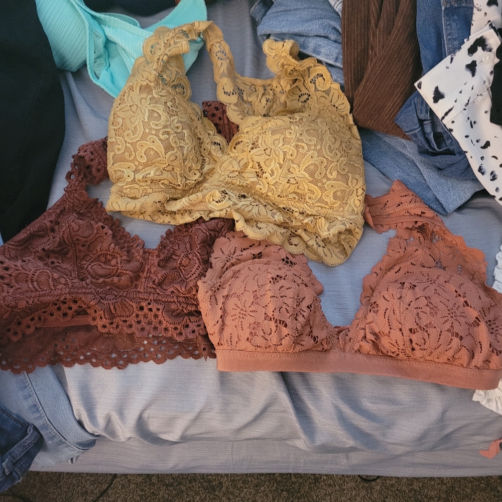 Set of three lace bralettes